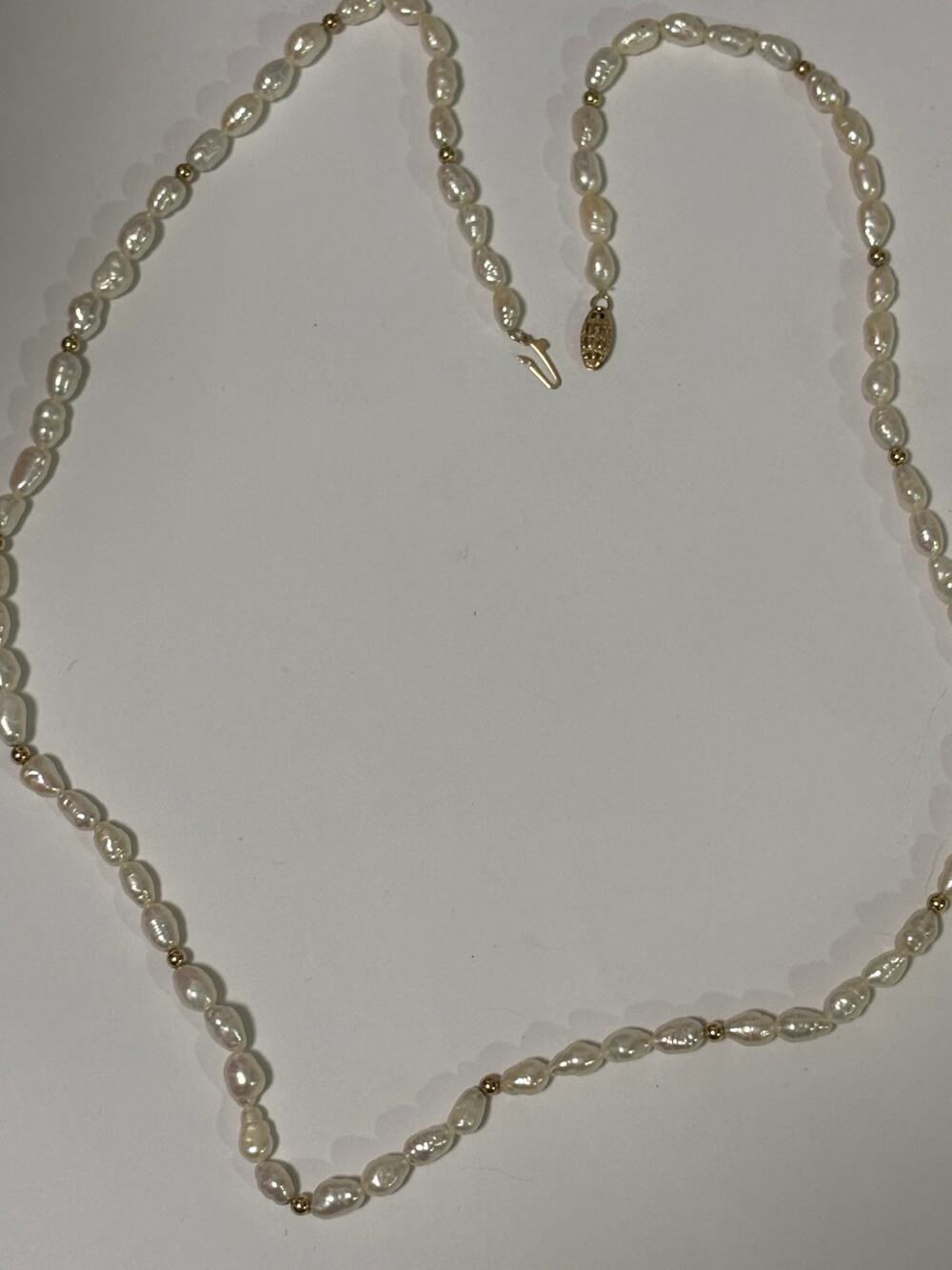 Vintage Freshwater Pearls 14K Gold Beads & Clasp Necklace Small Baroque Pearls